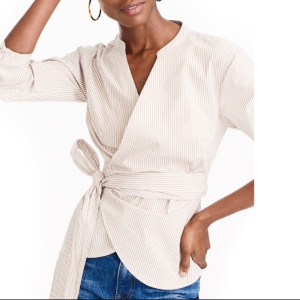 NWT J Crew Blouse with Brown and White Stripes XXS